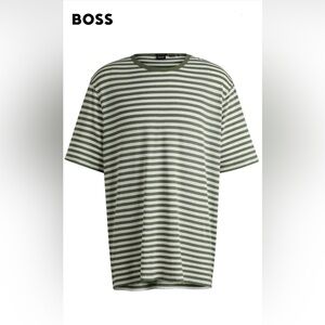 NEW Boss Olive and White Striped Tee 3XL linen bland
